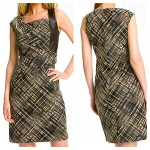 Lafayette 148 Vania Plaid & Leather Panel Dress Lined Size 6 Corporate Chic